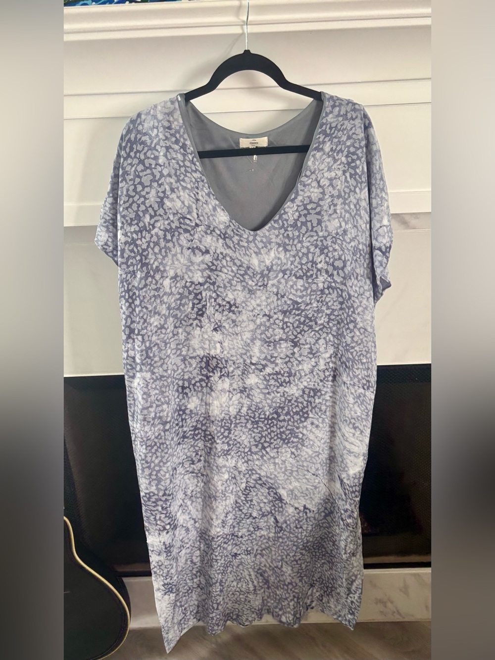 Entro V-Neck Tie-Dye Midi Dress in Light Blue and White 1X